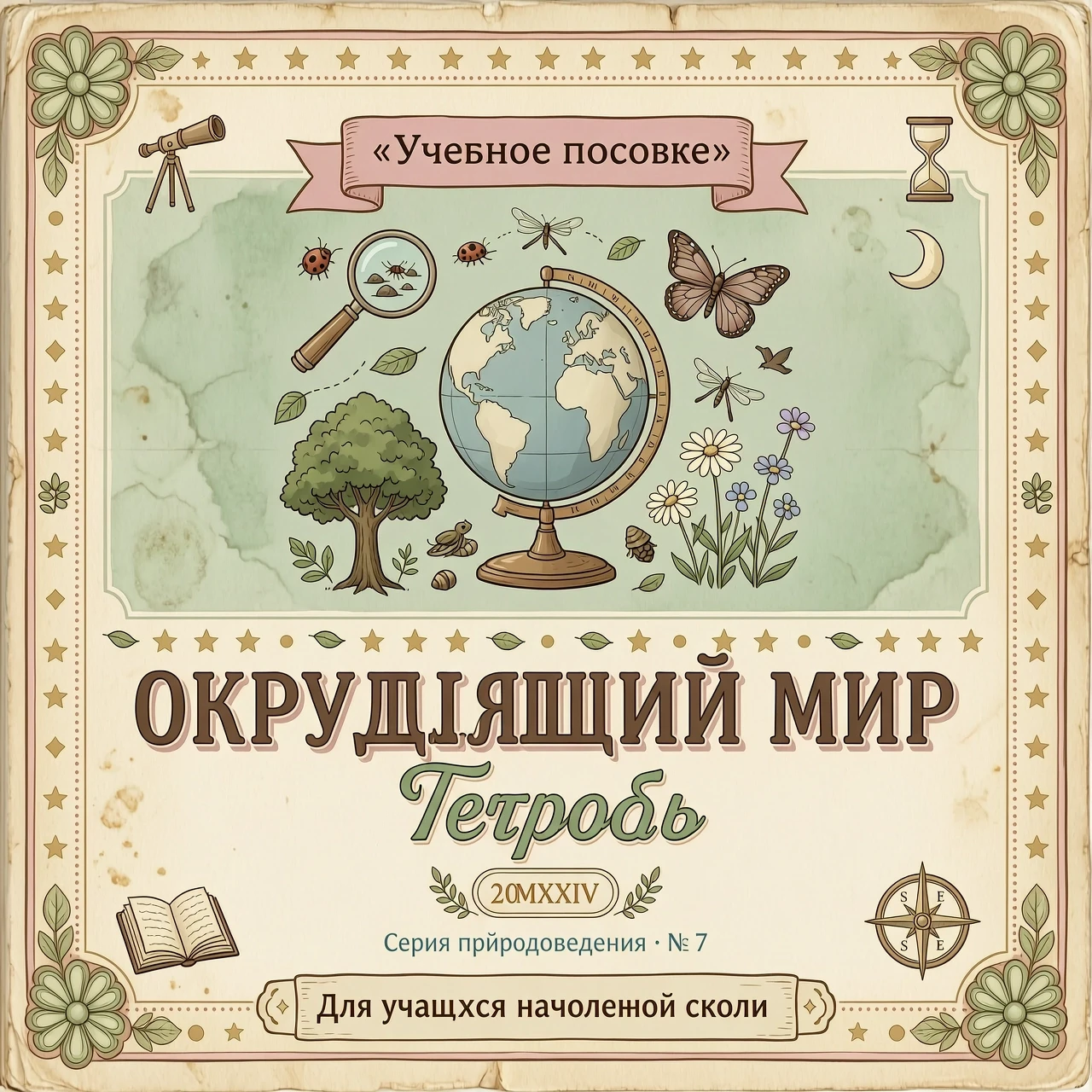 Обложку в винтажном стиле в пастельных тонах Тетрадь по окружающему миру — работа пользователя Безумная Орбита