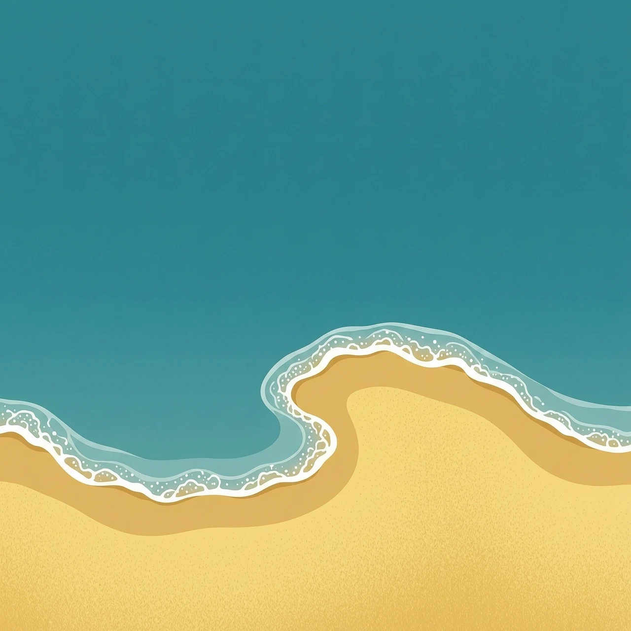 A vertical minimalist digital art piece, high-angle view. The top two-thirds of the image is a beautiful deep turquoise sea, the bottom one-third is warm textured yellow sand.…