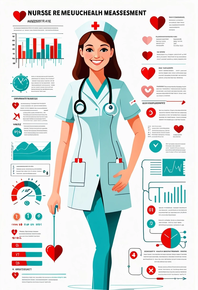 Professional vector graphics on a pristine white background. realictic Nurse smiling, pressure measurement, heart health. — работа пользователя Радужный Чародей