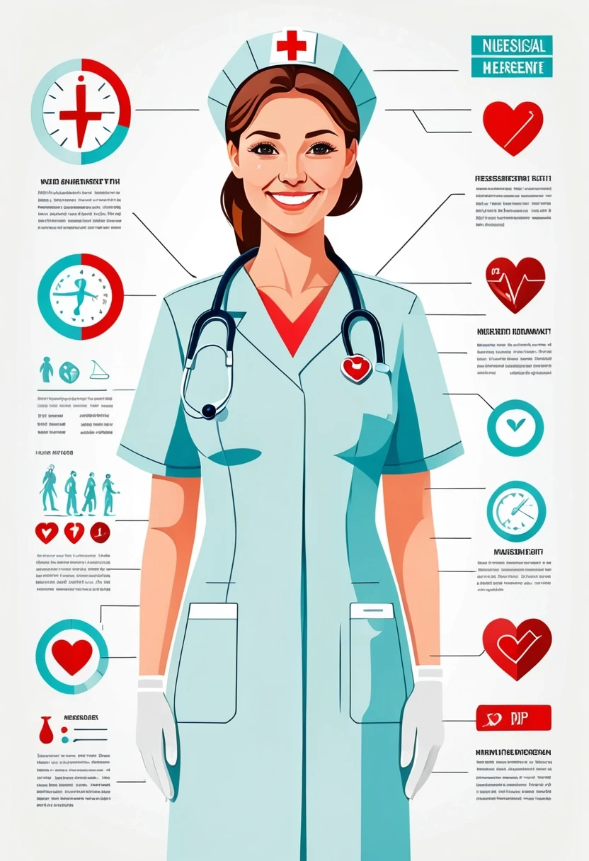 Professional vector graphics on a pristine white background. realictic Nurse smiling, pressure measurement, heart health. — работа пользователя Радужный Чародей