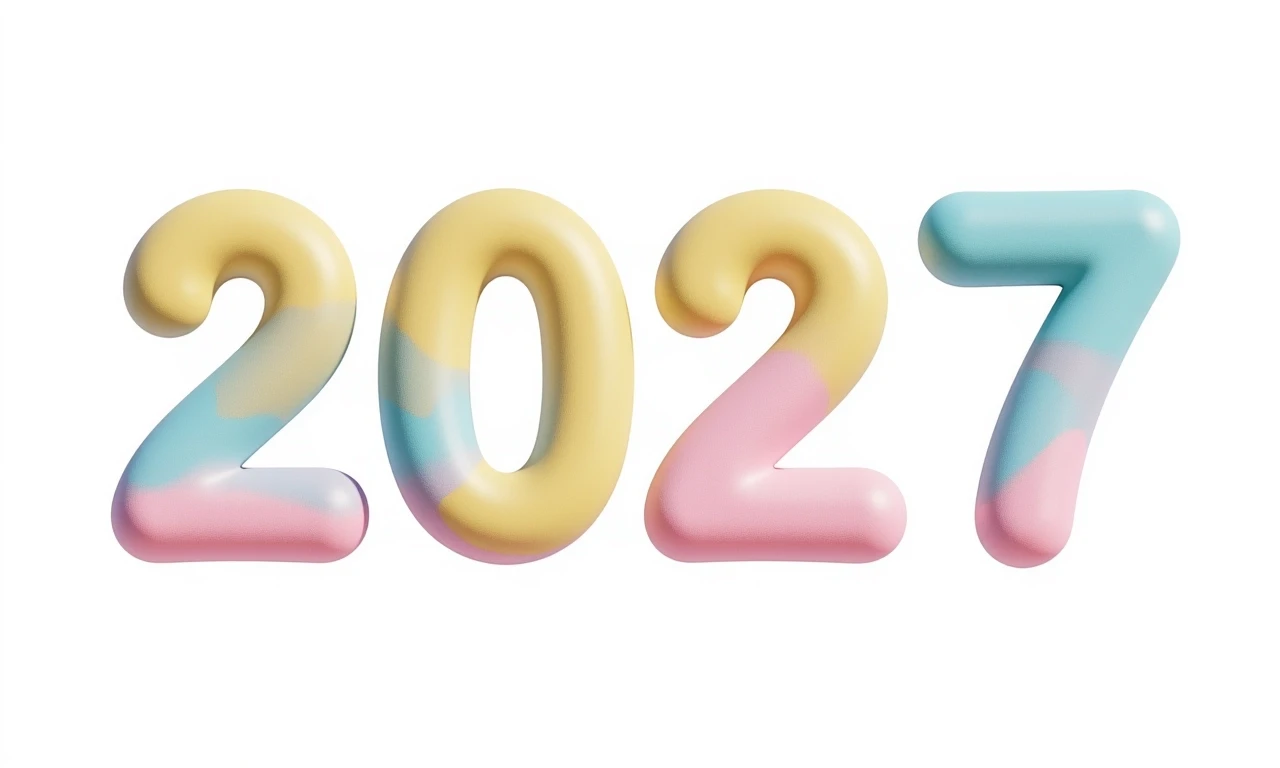 17) Крупные, чёткие объёмные цифры «2027» на изолированном чистом белом фоне. Каждая цифра «2», «0», «2», «7» написано идеально правильно и разборчиво. Мягкие округлые формы.…