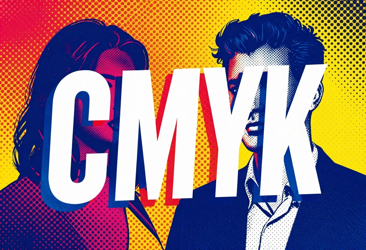 Halftone Color Process, CMYK halftone, political pop art poster, comic style, mosaic pattern, halftone pattern, risograph technique, gradient halftone overlay, vibrant — работа…