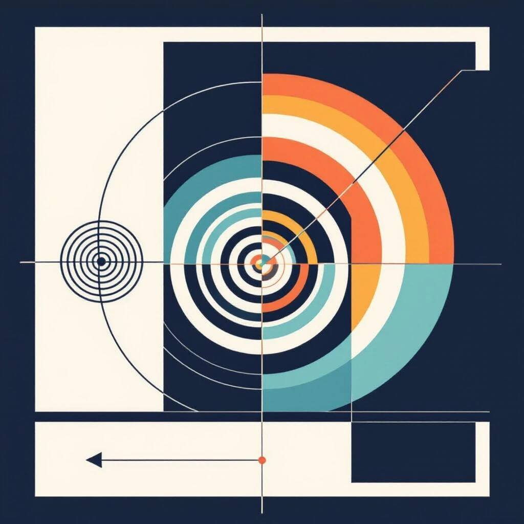 Architectural manifesto poster layout, vertical format 3:4 aspect ratio. A clean 6-block grid composition arranged vertically: BLOCK 1 (top, full width): horizontal banner area…