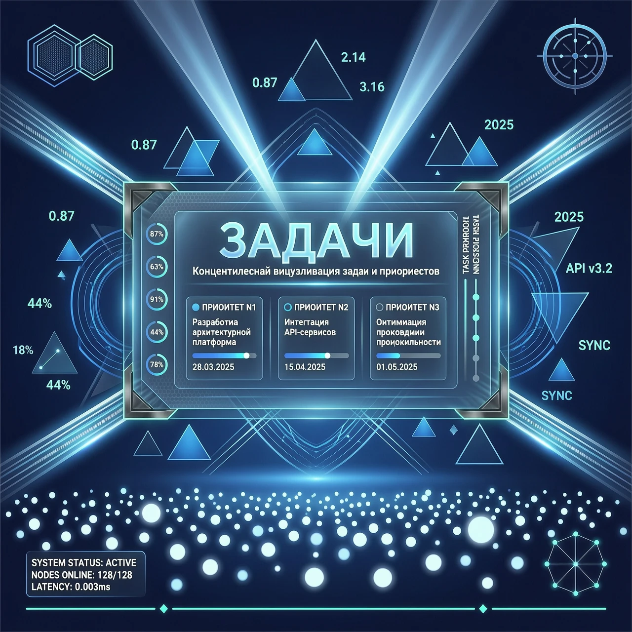 Футуристическая высокотехнологичная концептуальная визуализация для слайда презентации на тему «Задачи», элегантная современная эстетика будущего. Изысканная композиция с…