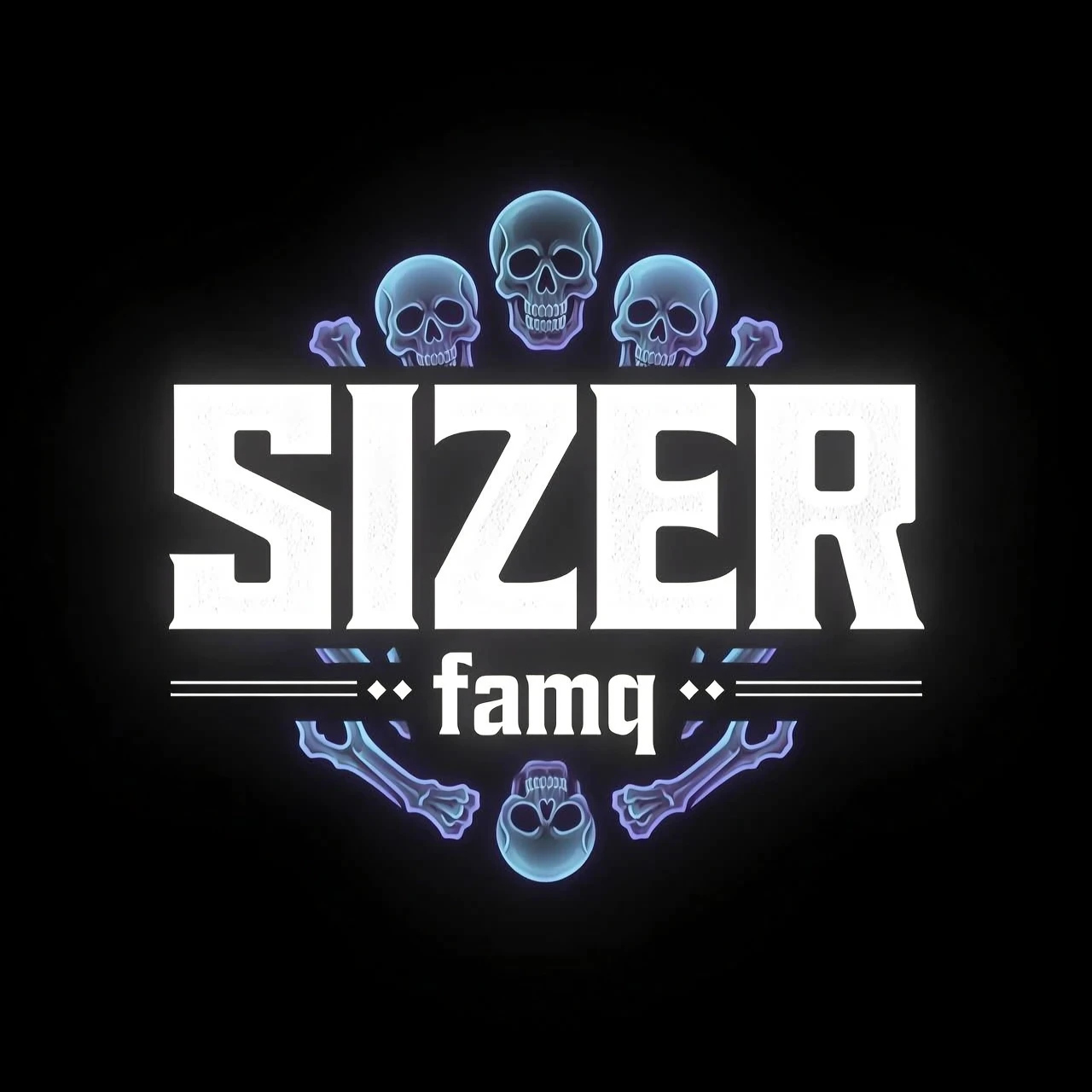 логотип для фамы в majestic rp с названием SIZER . Фон чтобы был черным а шрифт толстыл белым цветом и ниже надписи SIZER надпись famq . На фоне должно быть что нибудь типо…