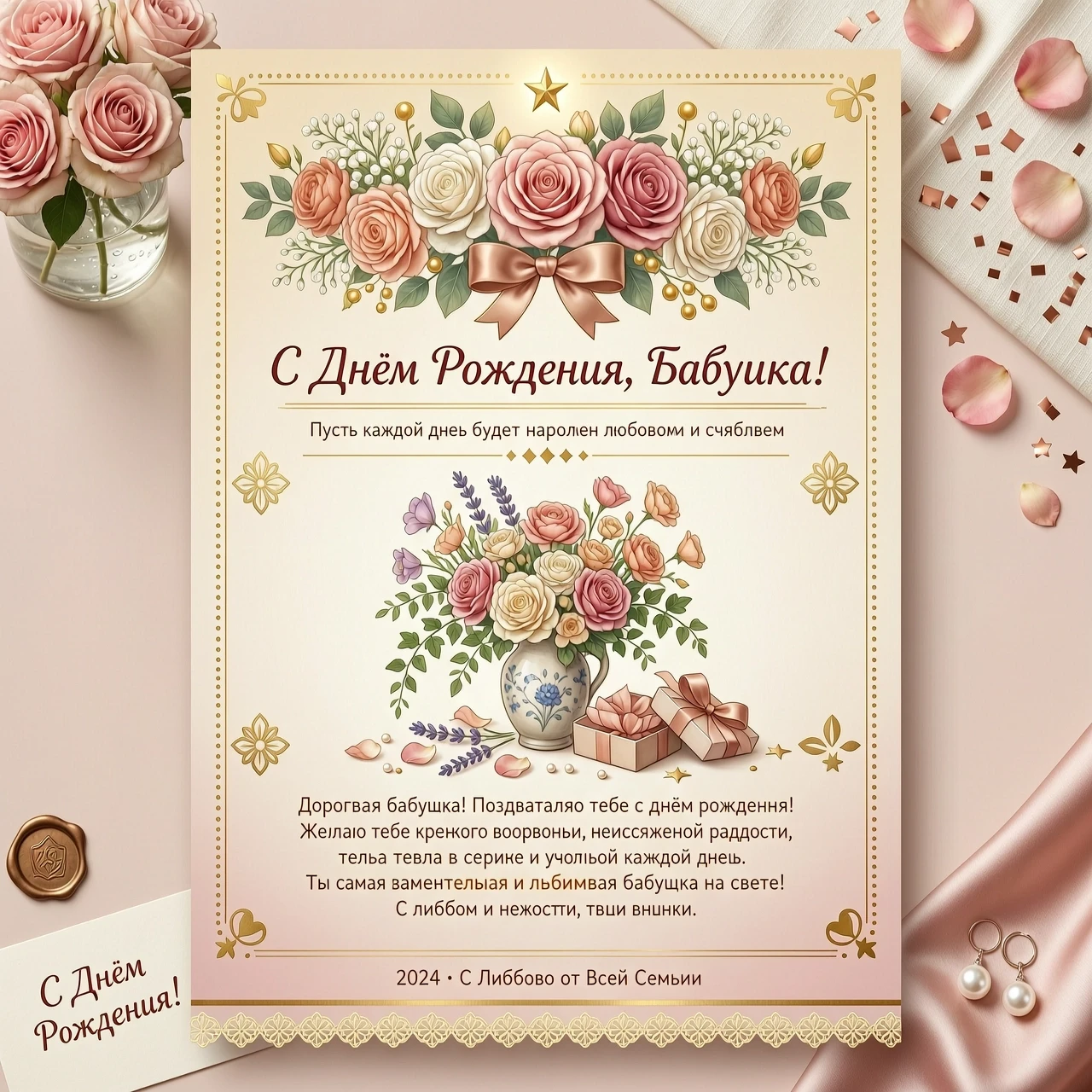 Поздравительная открытка, добавить текст поздравление бабушке с днем рождения — работа пользователя Изящный Флюоресцент
