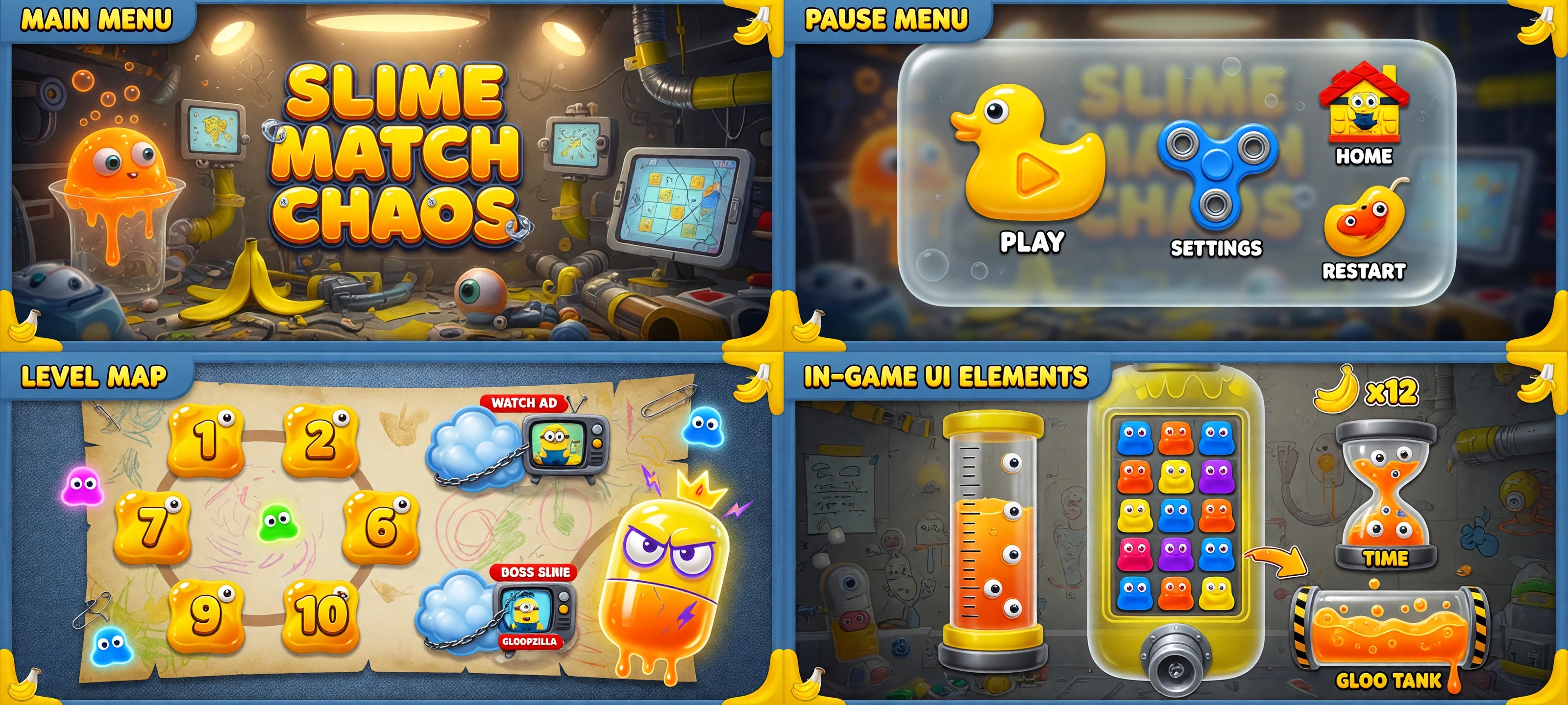 Полный профессиональный набор инструментов UI / UX для мобильной игры match-3, вдохновленный хаотичной и игривой эстетикой minions. Визуальный язык определяется высоким…