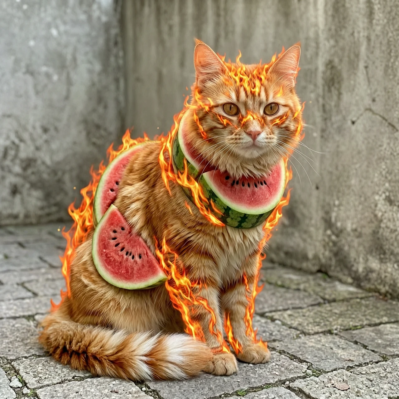 hybrid of fire cat and watermelon — работа пользователя Неоновый Кристалл