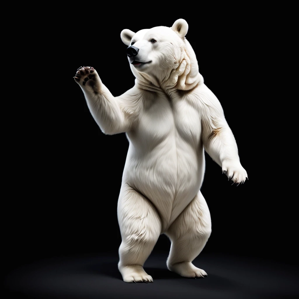 white bear stands on its hind legs, on a black background, 3/4 view — работа пользователя Блестящая Конвекция