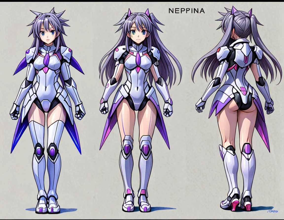 character sheet, front view, back view, side view, general view. Grey background, Neptunia-woman — работа пользователя Яростный Иней
