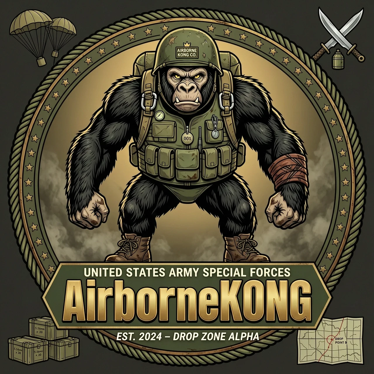 Горилла десантник с надписью внизу "AirborneKONG" — работа пользователя Бесподобная Русалка