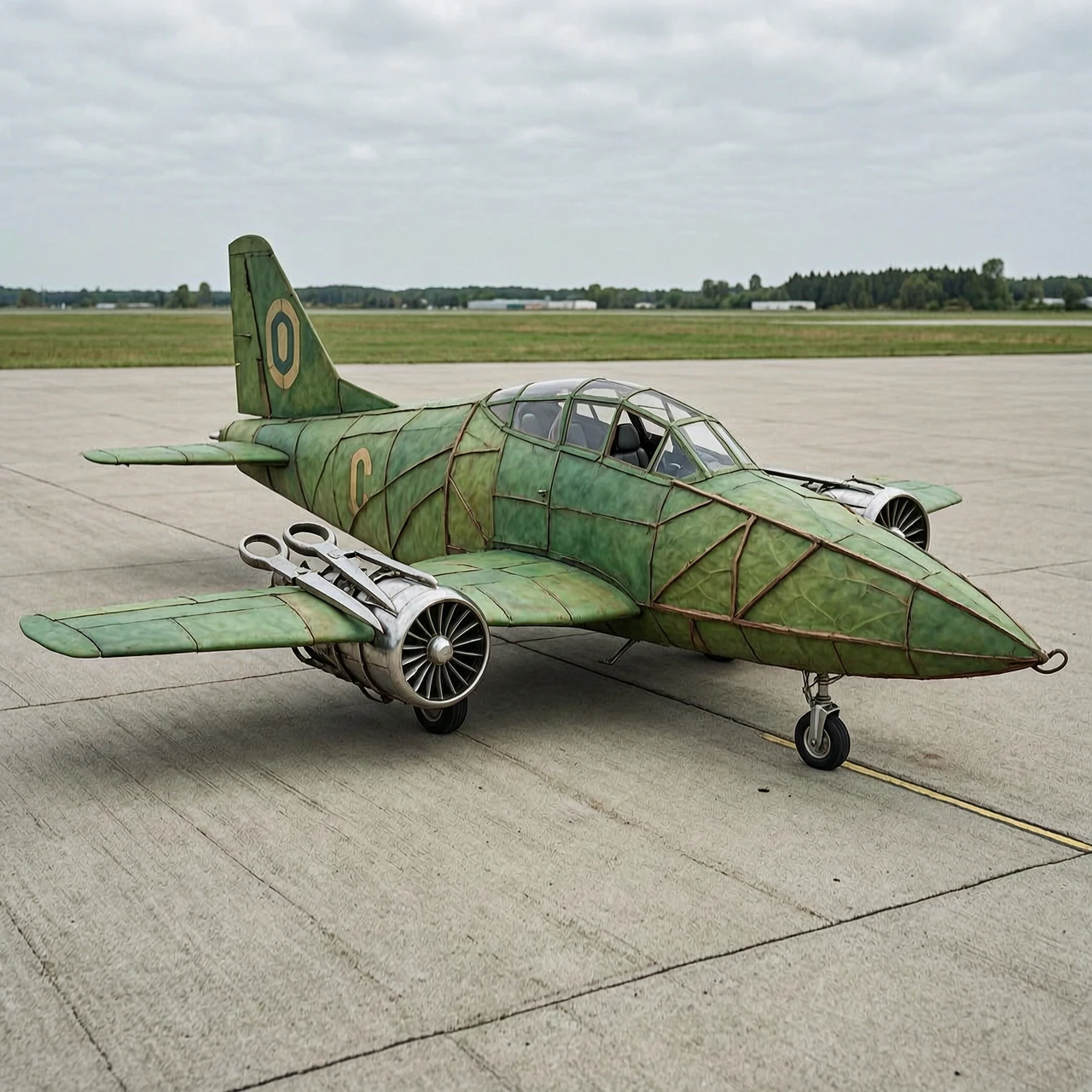 hybrid of a leaf and an airplane with scissors instead of turbines — работа пользователя Неоновый Кристалл