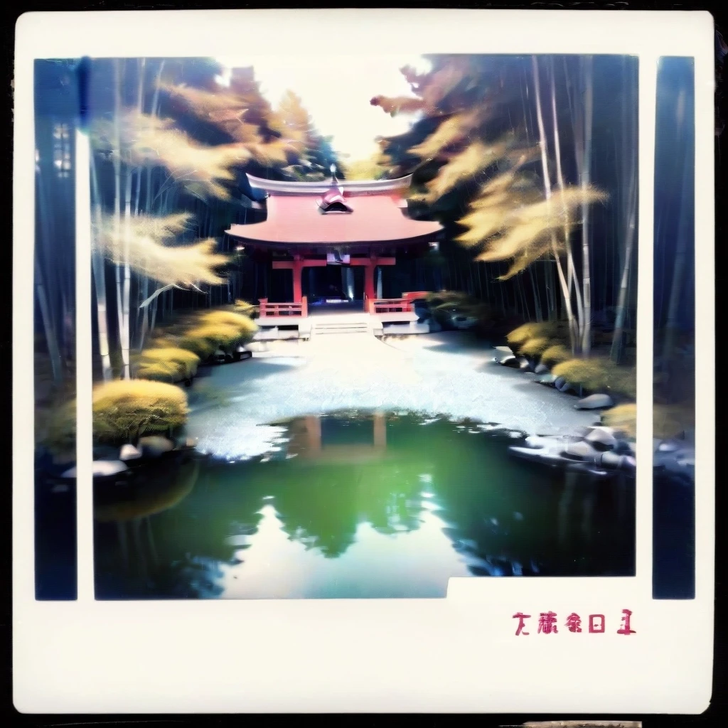 a Japanese shrine dedicated to kitsune, bamboo groves and small lakes along the sides, sunny weather, outline. — работа пользователя Безудержный Свет
