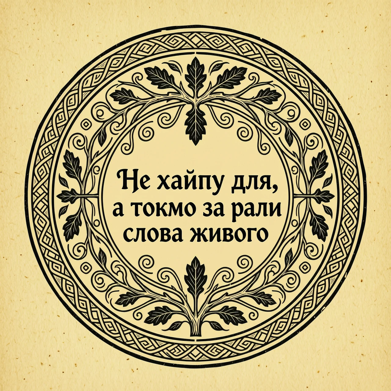 еще раз сгенерируй: Логотип для блога. Текст в центре: "Не хайпу для, а токмо за ради слова живого". Текст написан старославянской вязью или каллиграфическим шрифтом,…