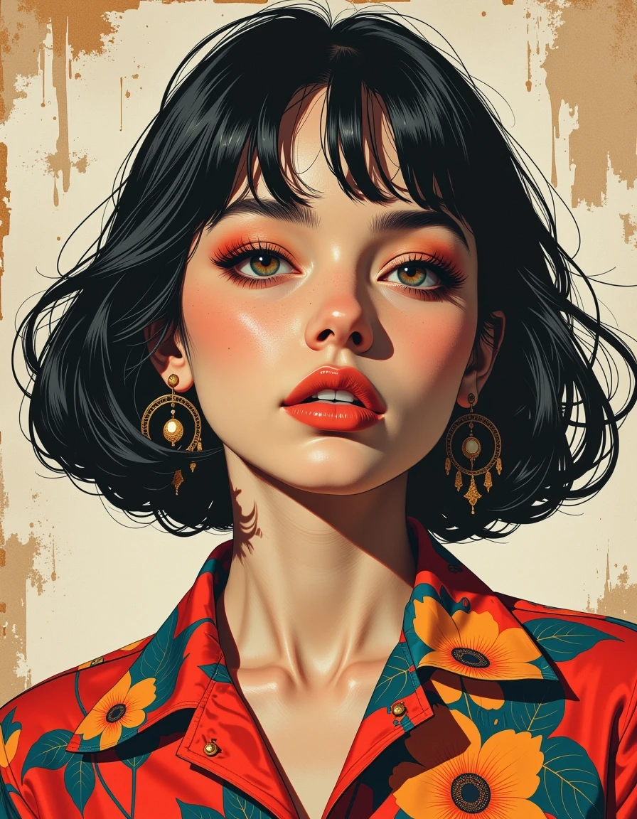 A masterpiece, in the style of the 1980s, with bold lines, dynamic strokes and rich textures, on background with a touch of nostalgia, perhaps with subtle drawings inspired by…
