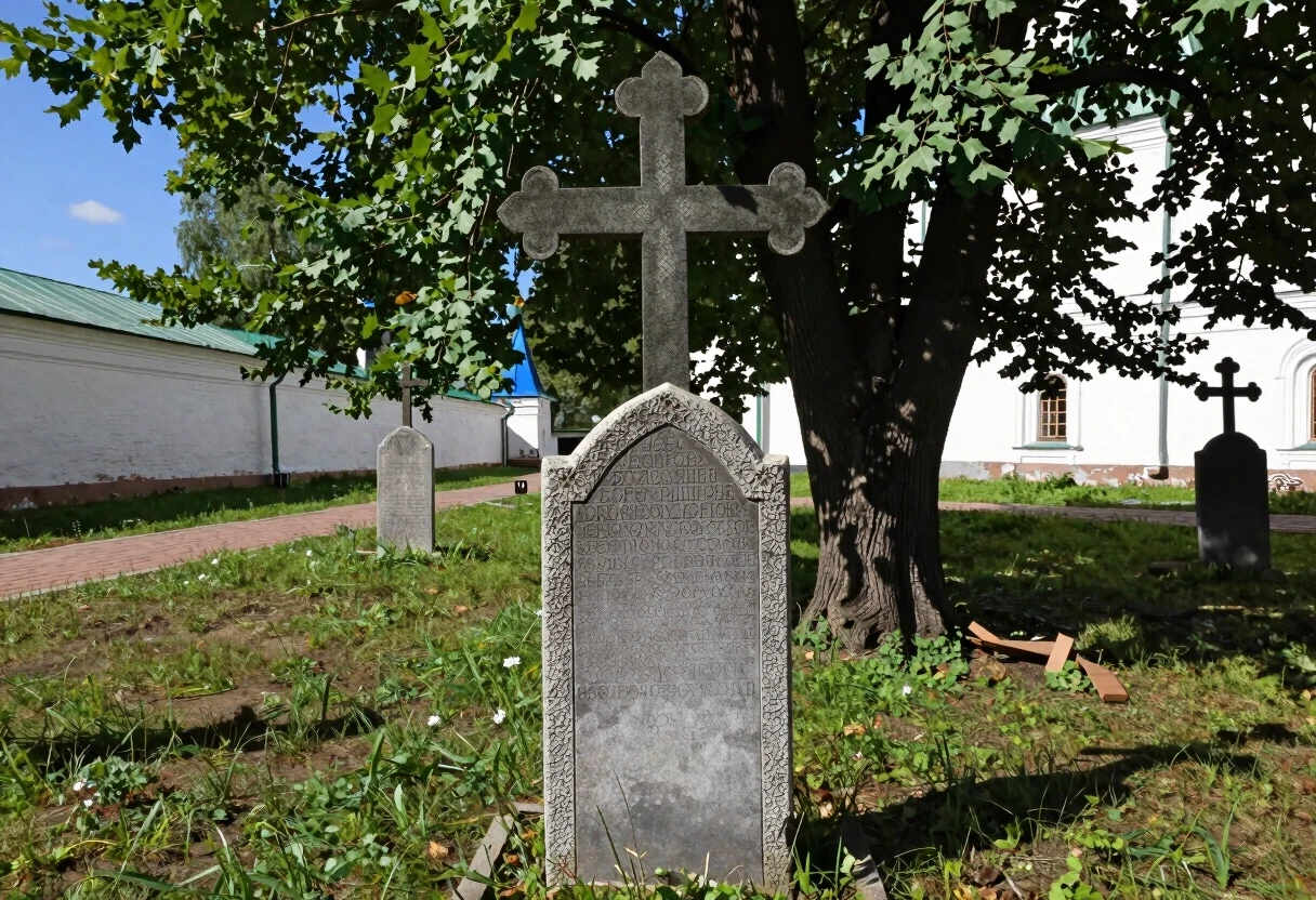 средневековая христианская могила, новодевичий монастырь, крест, дерево — работа пользователя Очаровательная Сфера