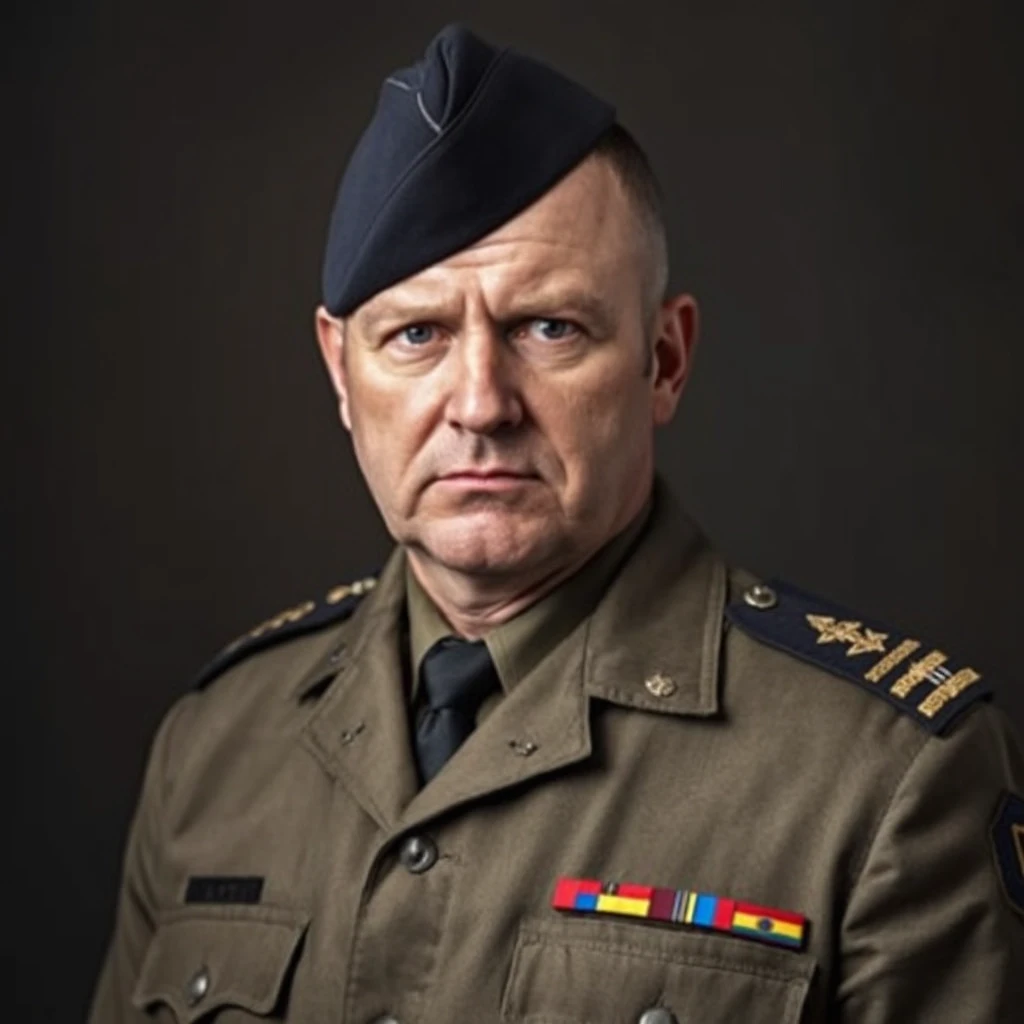 professional portrait of middle aged impudent but cowardly ukrainian lieutenant in NATO uniform. — работа пользователя Firebat