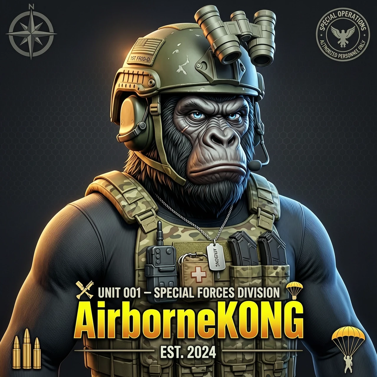 Создать аватар Горилла спецназ с надписью "AirborneKONG" — работа пользователя Бесподобная Русалка
