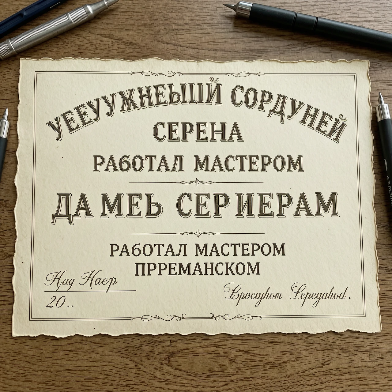 создай грамоту увольняющемуся сотруднику с матерной шуткой зовут сережа работал мастером приемщиком — работа пользователя Фундаментальная Симфония