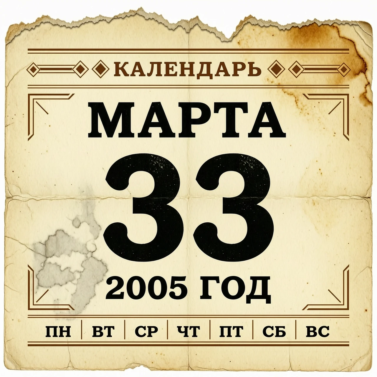 ОТРЫВНОЙ КАЛЕНДАРЬ. ТАКСТ: 33 МАРТА 2005 ГОД — работа пользователя Сказочная Волна
