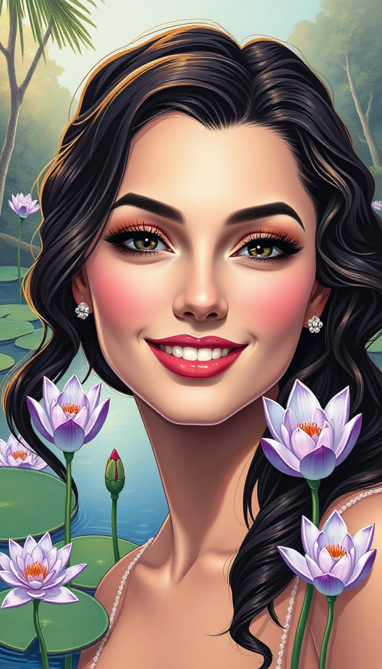 a young woman of the Caucasian type with bright, expressive facial expressions and expressive facial features. The face is rounded, with soft contours and noticeable, but not…