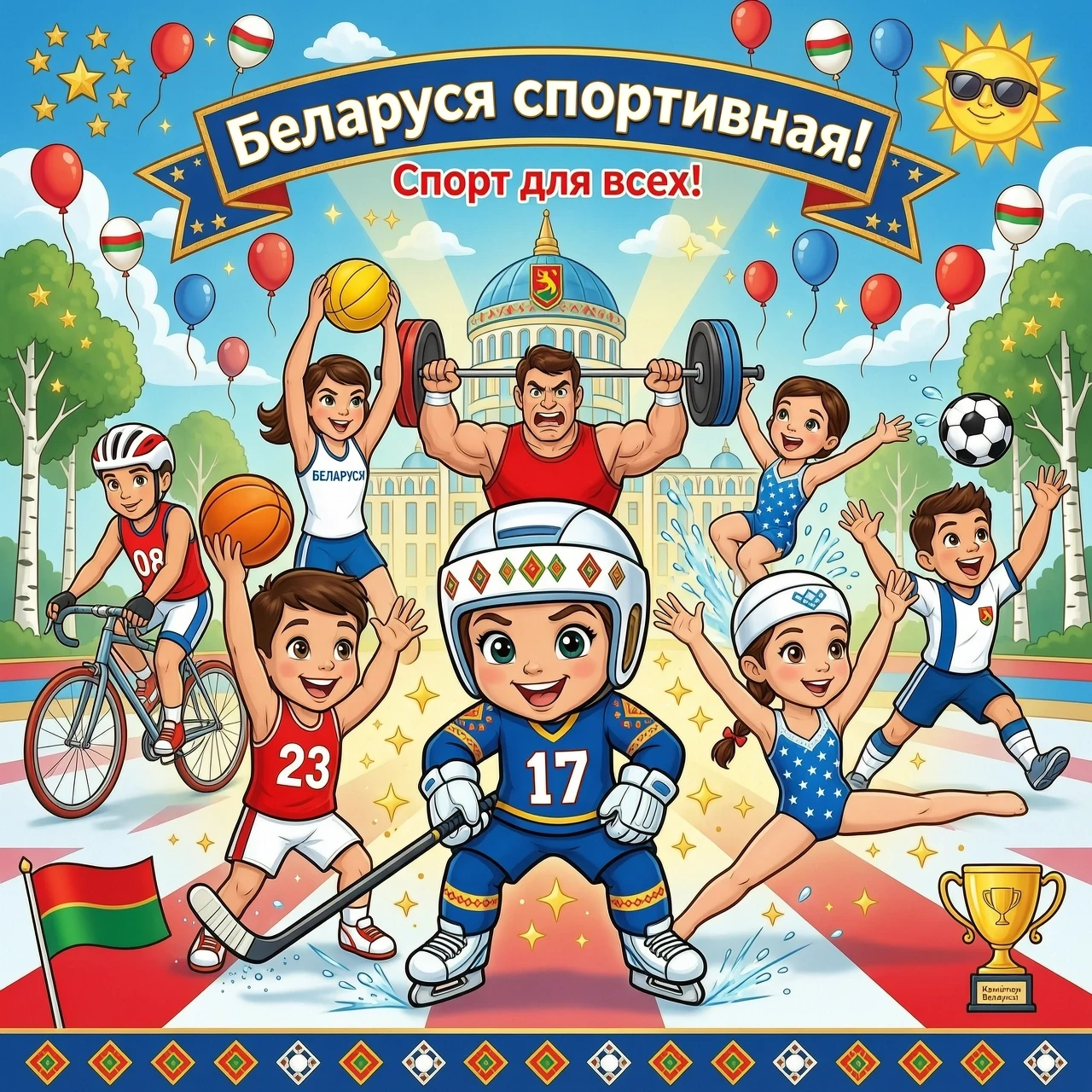 Картинка для детей "Беларусь спортивная". Разные элементы спорта в стиле дисней — работа пользователя Волшебный Рассвет