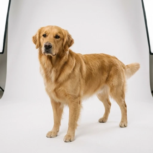 a photo of a beautiful pedigree dog standing and looking at the viewer, studio lighting, white background — работа пользователя Фантазийный Криомант
