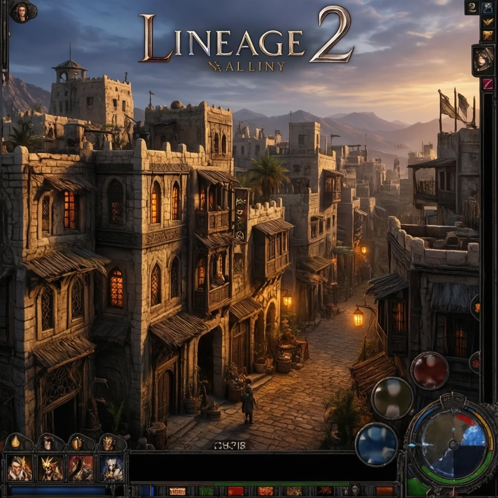The city of Aden from the game Lineage 2, evening, warm light from the windows. — работа пользователя Кисть художника