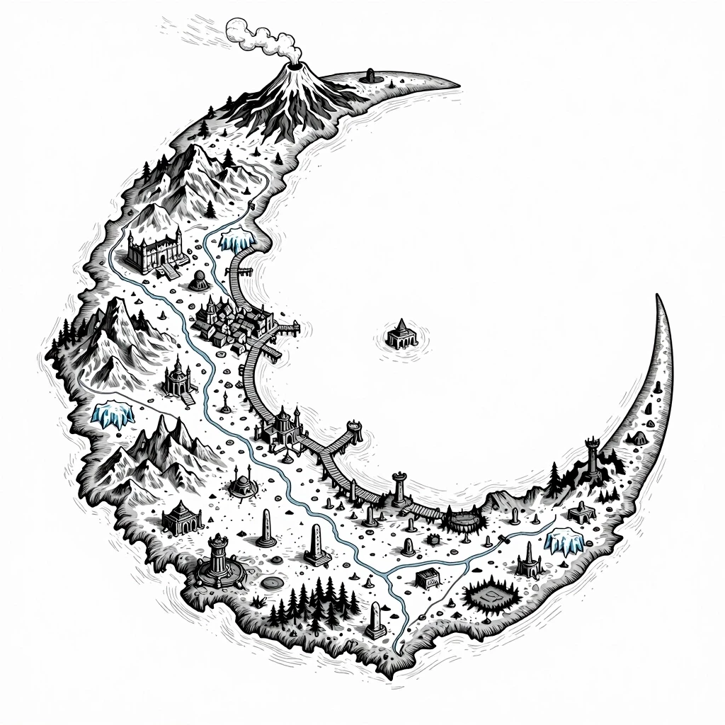2D top-down authentic gritty dark fantasy large-scale strategic nautical map, high-detail medieval woodcut style, inspired by Tainted Grail: Fall of Avalon. Pure white…