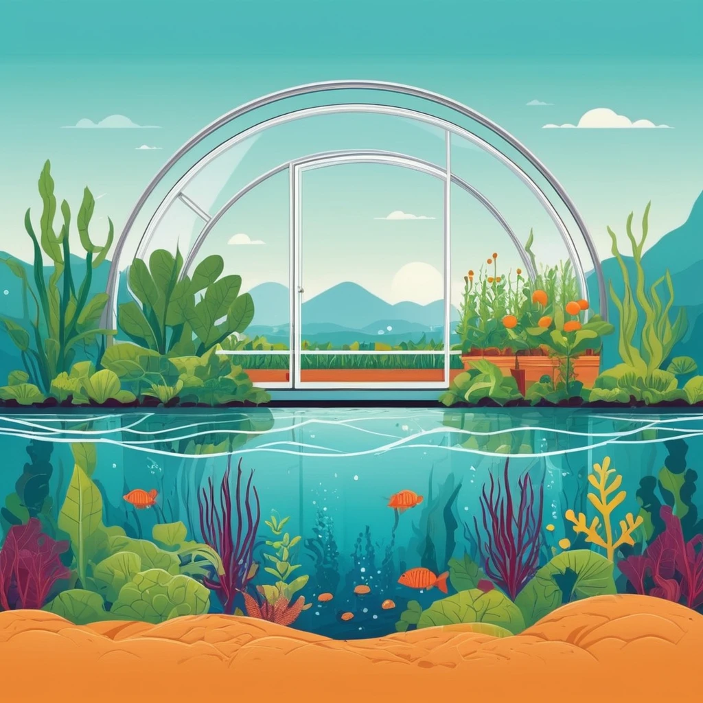 Aquatic farms, growing food in underwater greenhouses. Simple style with outlines, cute and clean — работа пользователя Огненный Синтез