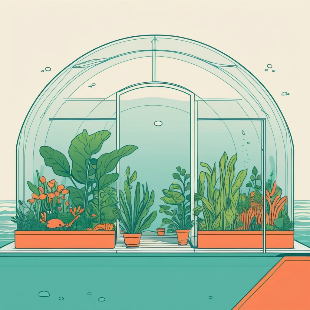 Aquatic farms, growing food in underwater greenhouses. Simple style with outlines, cute and clean — работа пользователя Огненный Синтез