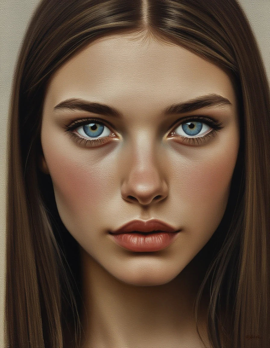 A masterful oil portrait on a thick linen canvas with a rough texture, executed with thick impasto strokes and visible strokes made with a palette knife, conveys the nostalgic,…