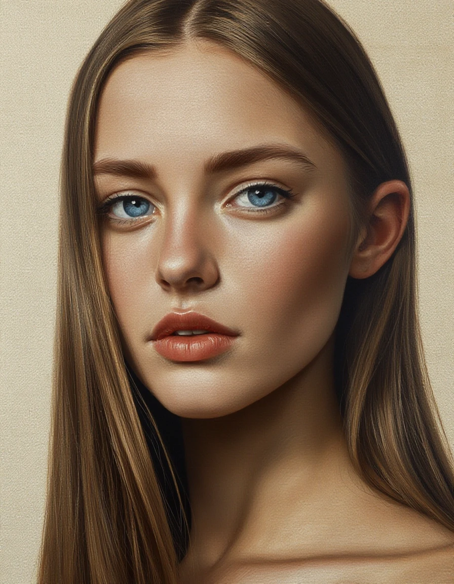 A masterful oil portrait on a thick linen canvas with a rough texture, executed with thick impasto strokes and visible strokes made with a palette knife, conveys the nostalgic,…