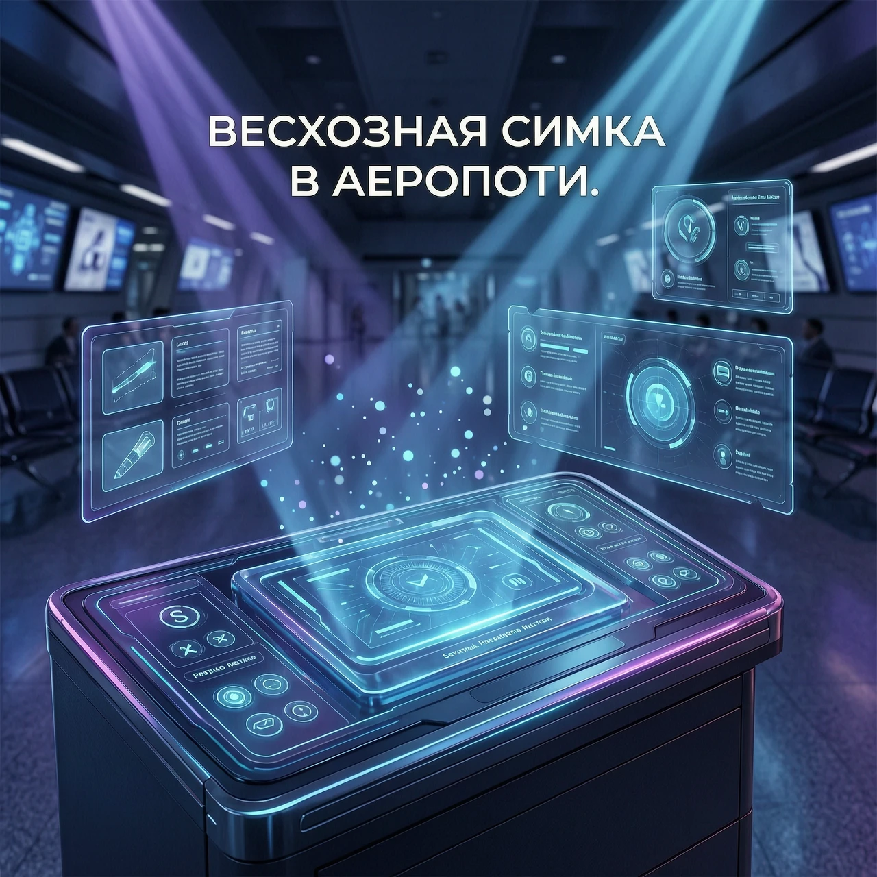 Футуристическая высокотехнологичная концептуальная визуализация для слайда презентации на тему « Бесхозная сумка в аэропорту», элегантная современная эстетика будущего.…
