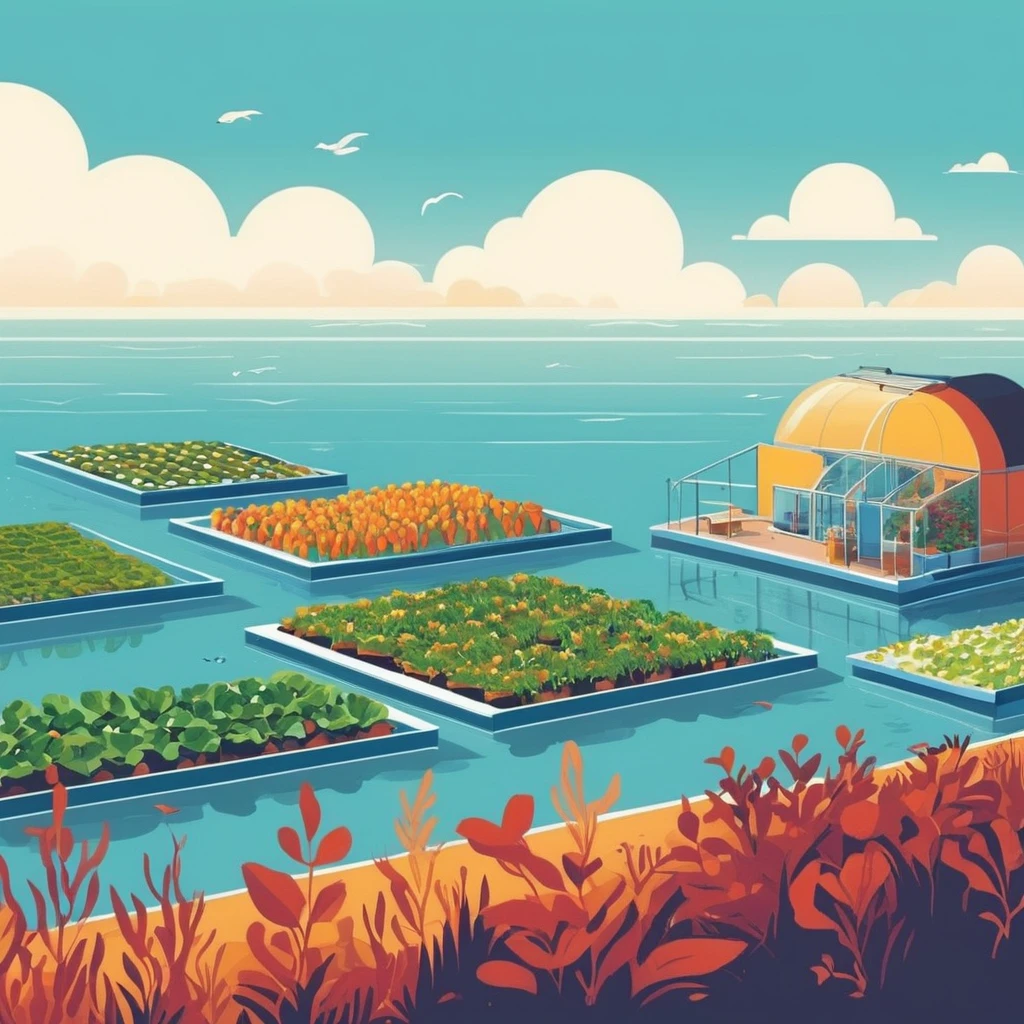 Aquatic farms, marine greenhouses, and ocean food farming systems. Simple style with outlines, cute and clean — работа пользователя Огненный Синтез