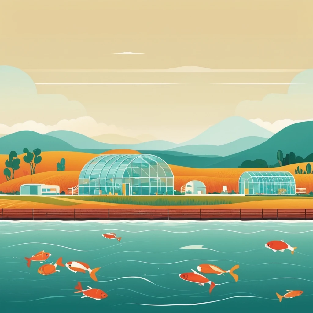 Aquatic farms, marine greenhouses, and ocean food farming systems. Simple style with outlines, cute and clean — работа пользователя Огненный Синтез