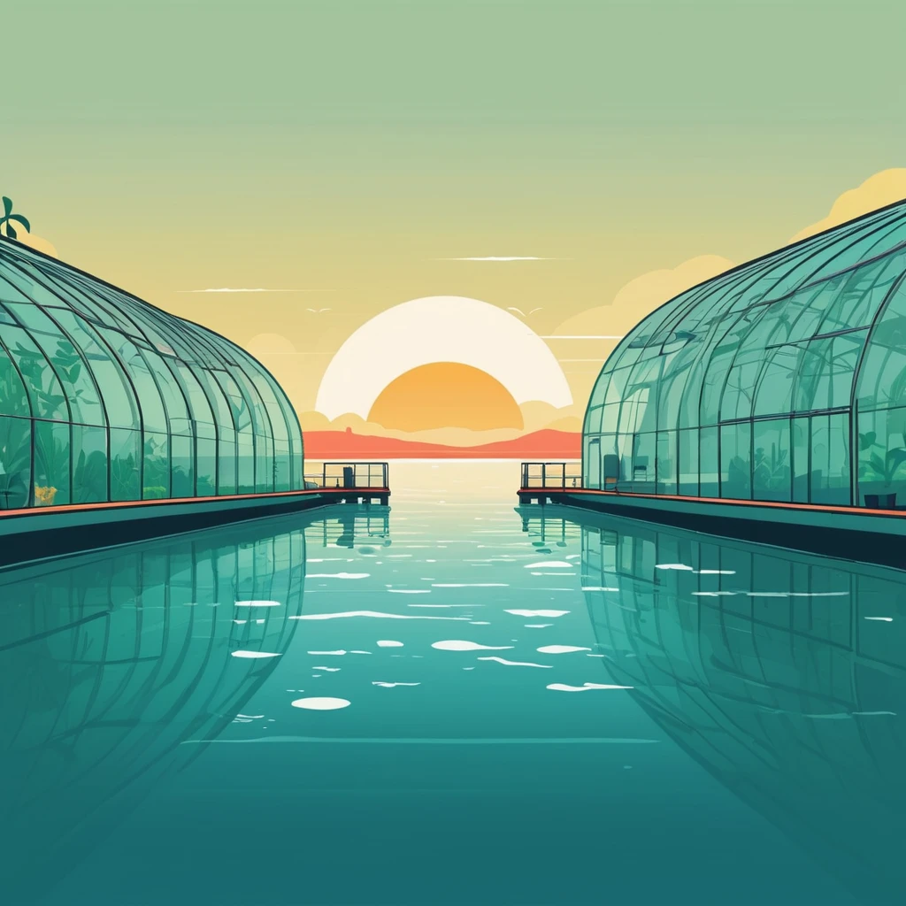 Aquatic farms, marine greenhouses, and ocean food farming systems. Simple style with outlines, cute and clean — работа пользователя Огненный Синтез