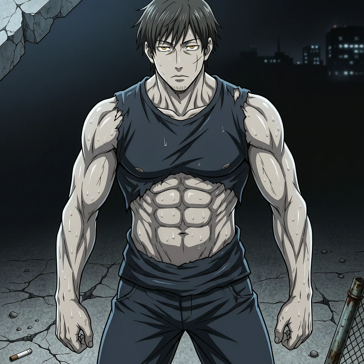anime jujutsu kaisen 2018 from mappa muscle very massive mesomorph toji fushiguro huge soft pecs like woman’s — работа пользователя Бирюзовый Космос