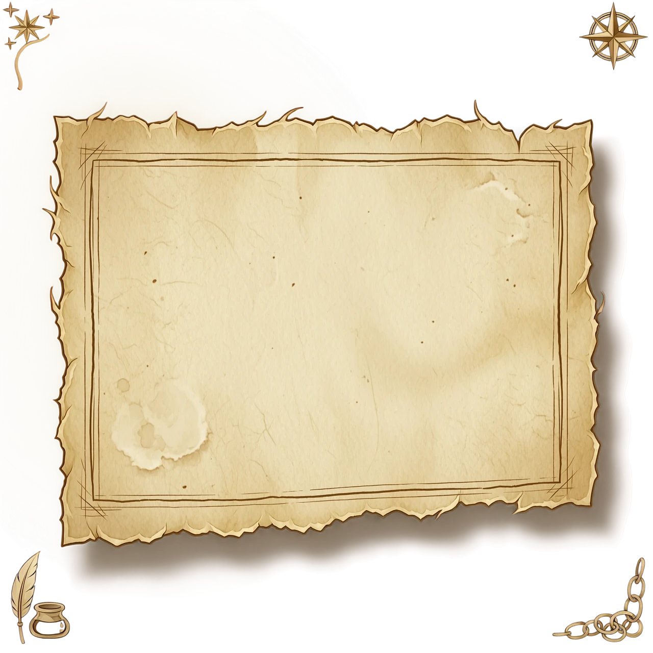 [style block]. Small tooltip window, torn parchment edge, thin ink border, subtle drop shadow, empty center, isolated on transparent background, game-ready --ar 3:2 — работа…