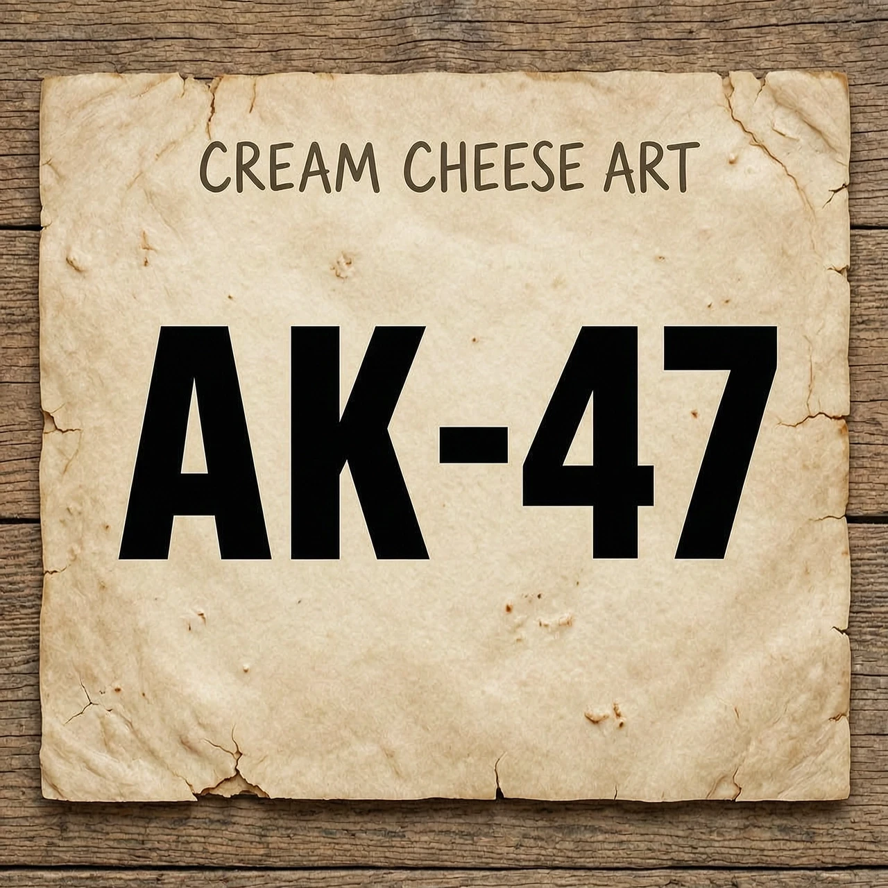 В данном изображение убери надпись cream cheese art, вместо неё добавь АК-47 — работа пользователя Искристый Эксимер