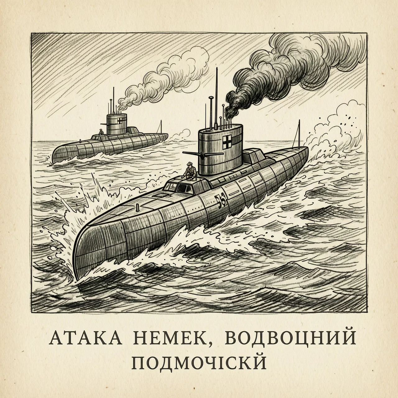 книжная иллюстрация карандашом атака немецкой подводной лодки — работа пользователя Безумная Комета