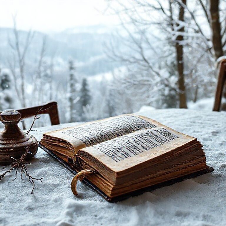 Старинная книга, лежащая на столе, на развороте книги сказочный зимний пейзаж — работа пользователя Эффектная Радуга