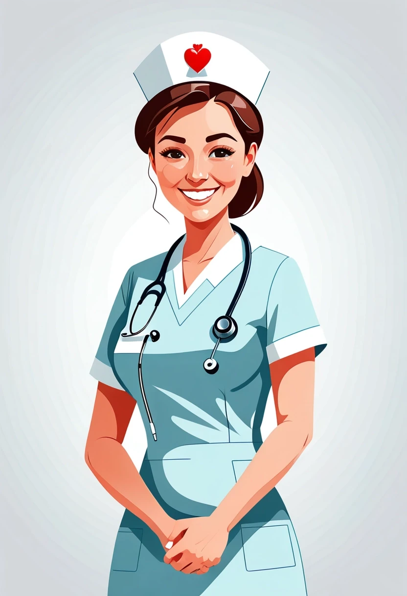 Professional vector graphics on a pristine white background. realictic Nurse smiling, pressure measurement, heart health. — работа пользователя Радужный Чародей