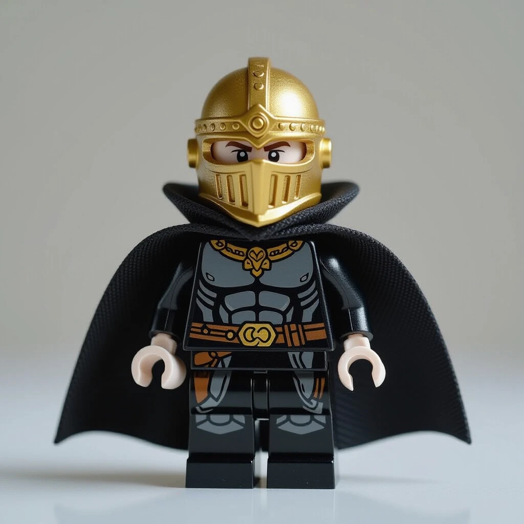 Koshchei the Immortal in a black cape and a golden helmet on his head Highly detailed original collectible figure in the style of a modular construction set, painted miniatures…