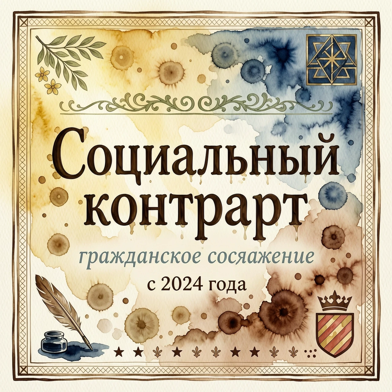 создай картинку акварельную "Социальный контракт" красивым шрифтом на русском языке вывеска — работа пользователя Огненная Иллюзия