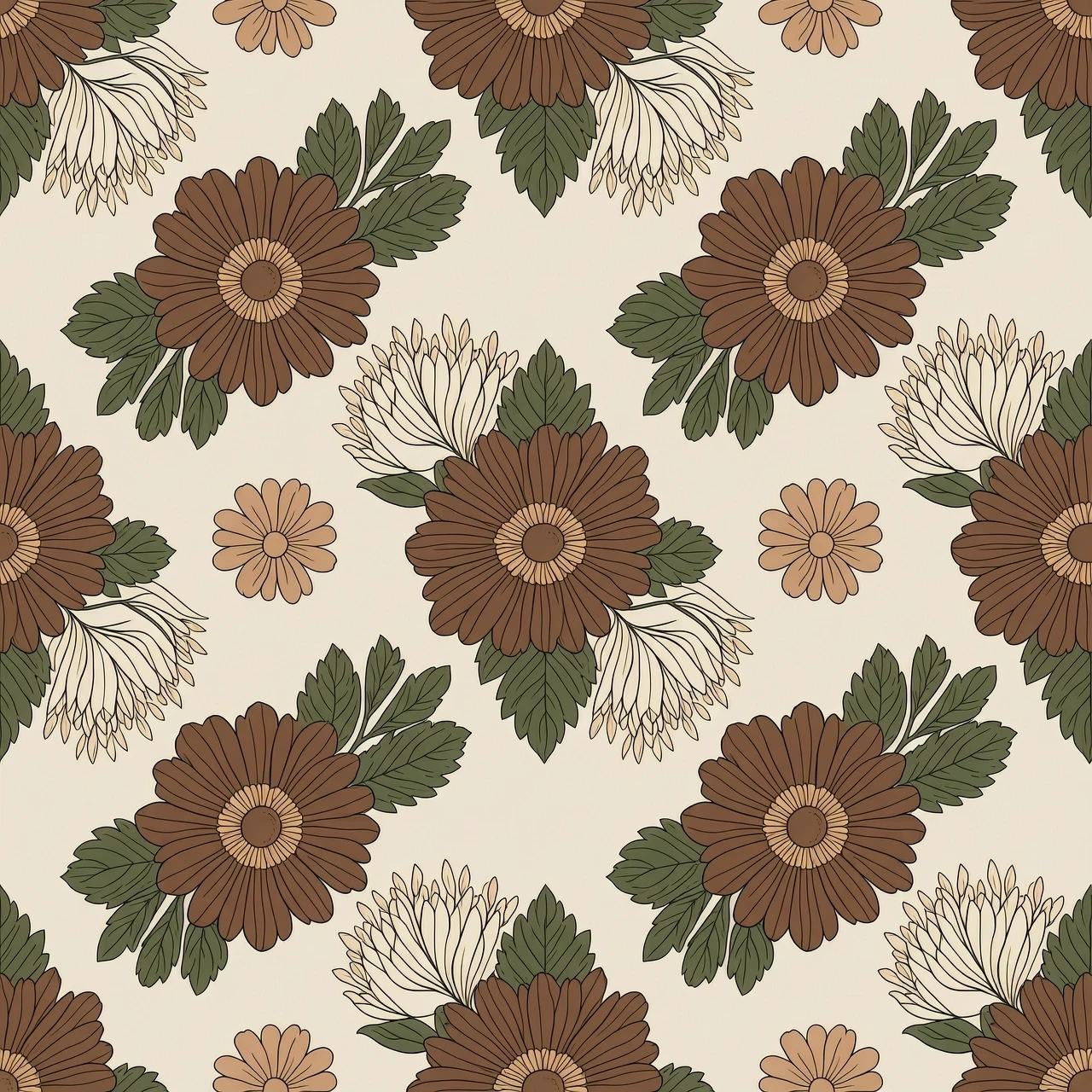 elements for creating an floral pattern (plant elements),the colors (codes) to be used: #555934, #F2E6D8, #BF9B7A, #8C5B3E, #593E2E. — работа пользователя Лазерная Вспышка