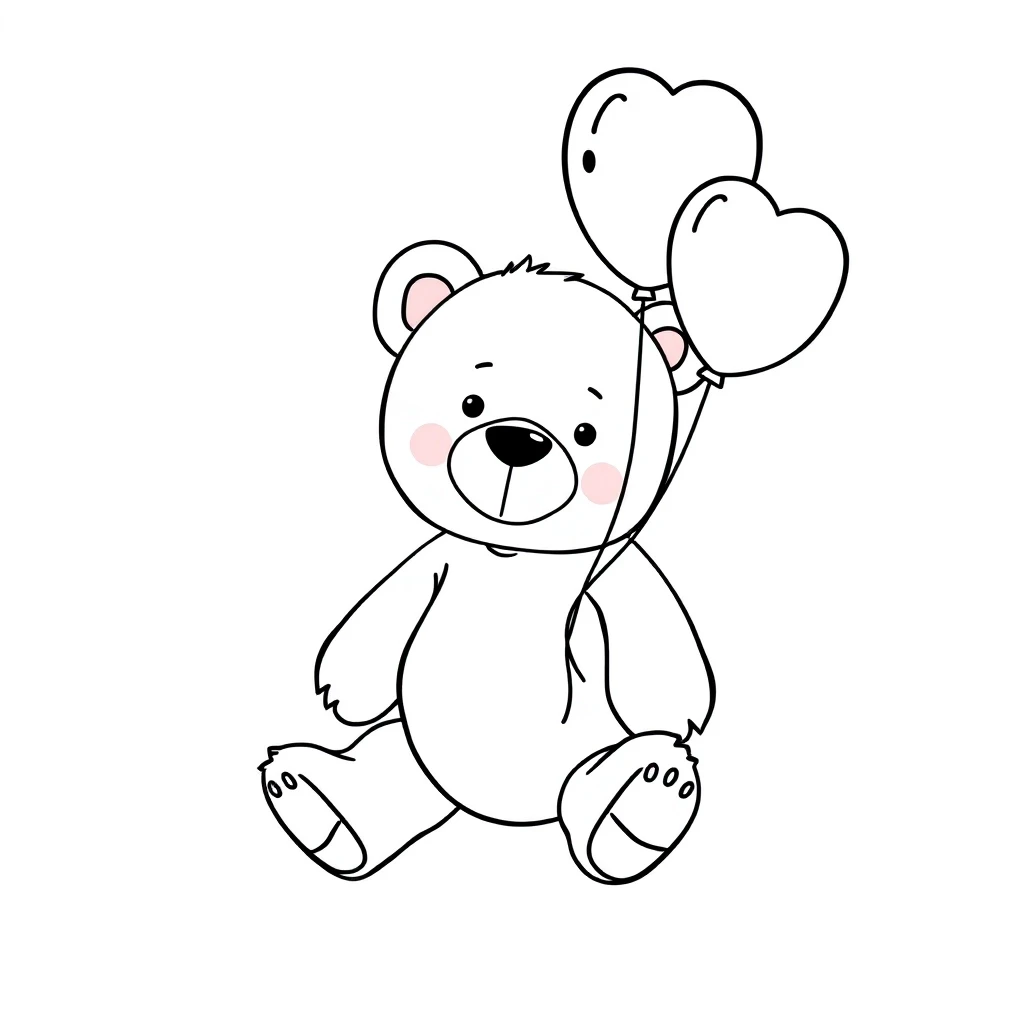 simple minimal teddy bear with ballons Continuous one line drawing in white background — работа пользователя Безумный Светомант