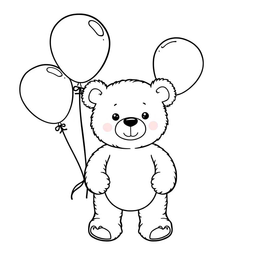 simple minimal teddy bear with ballons Continuous one line drawing in white background — работа пользователя Безумный Светомант