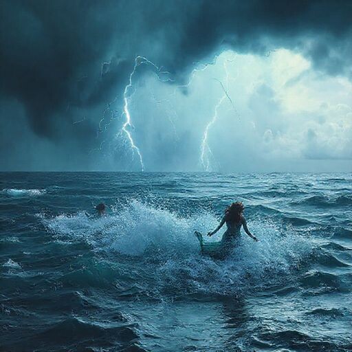 Мистическая картина Шторм на море, Русалки выходят из воды — работа пользователя Ошеломляющий Акселератор