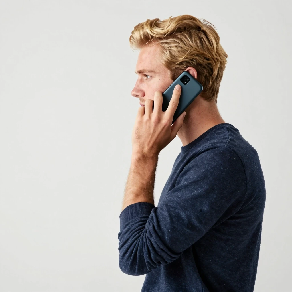 A blond guy is talking on a mobile phone, standing in profile — работа пользователя Космический Полет